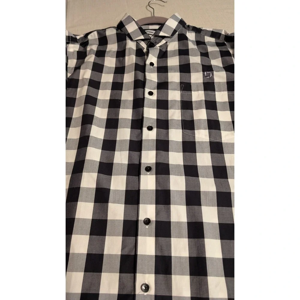 Land's End Long Sleeve Button Down Shirt Black/White Checkered Size 16 37 Tall